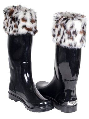 Women Tall Faux Fur Cuff Rain Boots, RB-1804